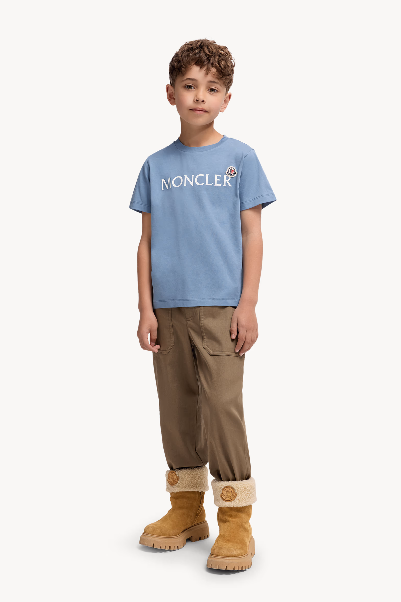 Logo Cotton T-Shirt Boy Cobalt Blue Moncler 2
